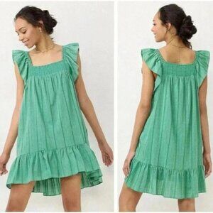 LC Lauren Conrad Green Smocked Ruffle Sleeve Midi Dress Size M Medium Teal Party
